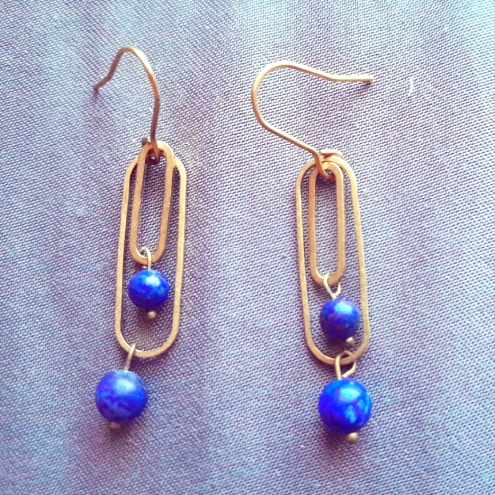 Small 'Paperclip' Earrings in Lapis Lazuli